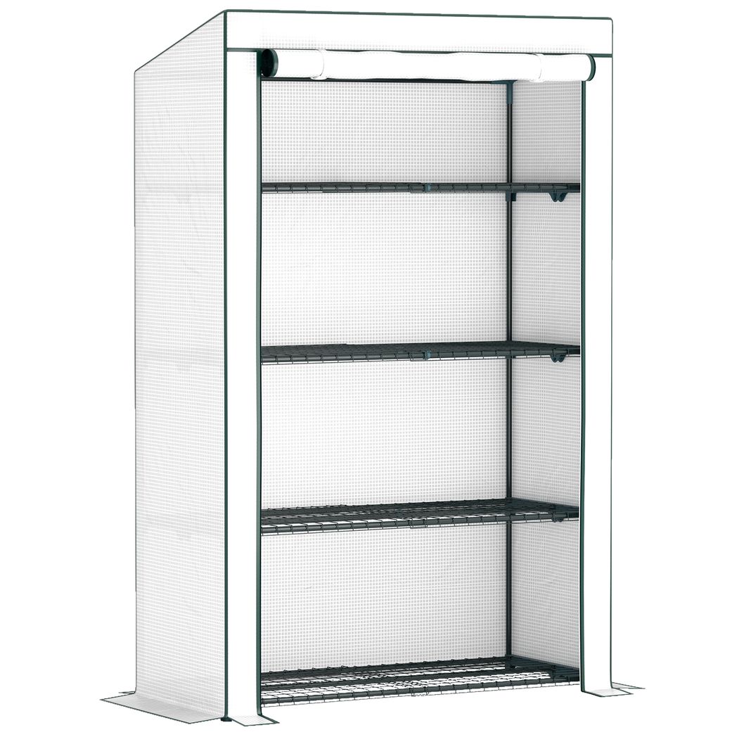 4 Tier Lean-to Mini Greenhouse with Reinforced PE Cover