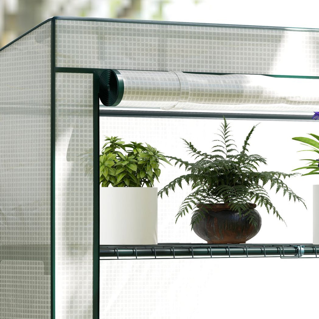 4 Tier Lean-to Mini Greenhouse with Reinforced PE Cover
