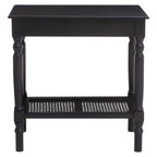 Black Wooden Side Table with Rattan Shelf