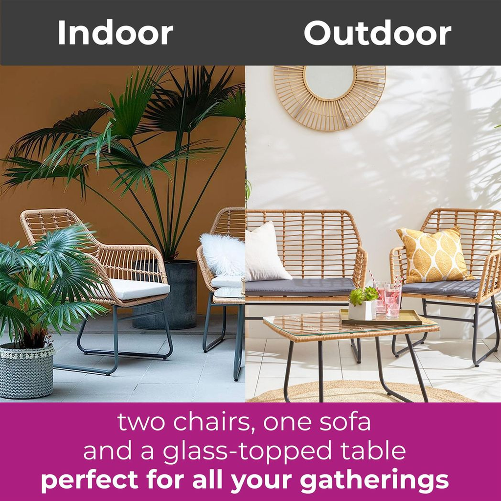 Grey Bamboo Style Garden Sofa, Table & Chairs 4 Piece Set