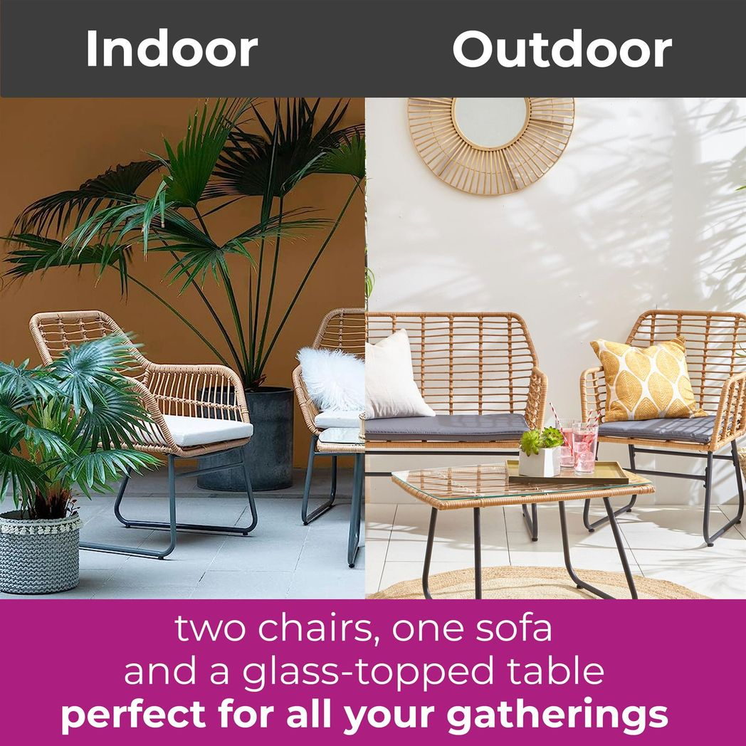 Grey Bamboo Style Garden Sofa, Table & Chairs 4 Piece Set