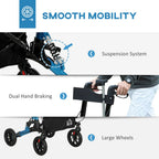 Folding Rollator Walker with Seat, Backrest, Bag, 4 Wheels