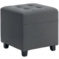 Square Footstool, Small Ottoman with Side Pocket, Linen Fabric Footrest with Rubber Wood Legs and Padded Seat for Living Room, Bedroom, Entryway, 35 x 35 x 35cm, Grey Grey