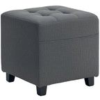 Square Footstool, Small Ottoman with Side Pocket, Linen Fabric Footrest with Rubber Wood Legs and Padded Seat for Living Room, Bedroom, Entryway, 35 x 35 x 35cm, Grey Grey