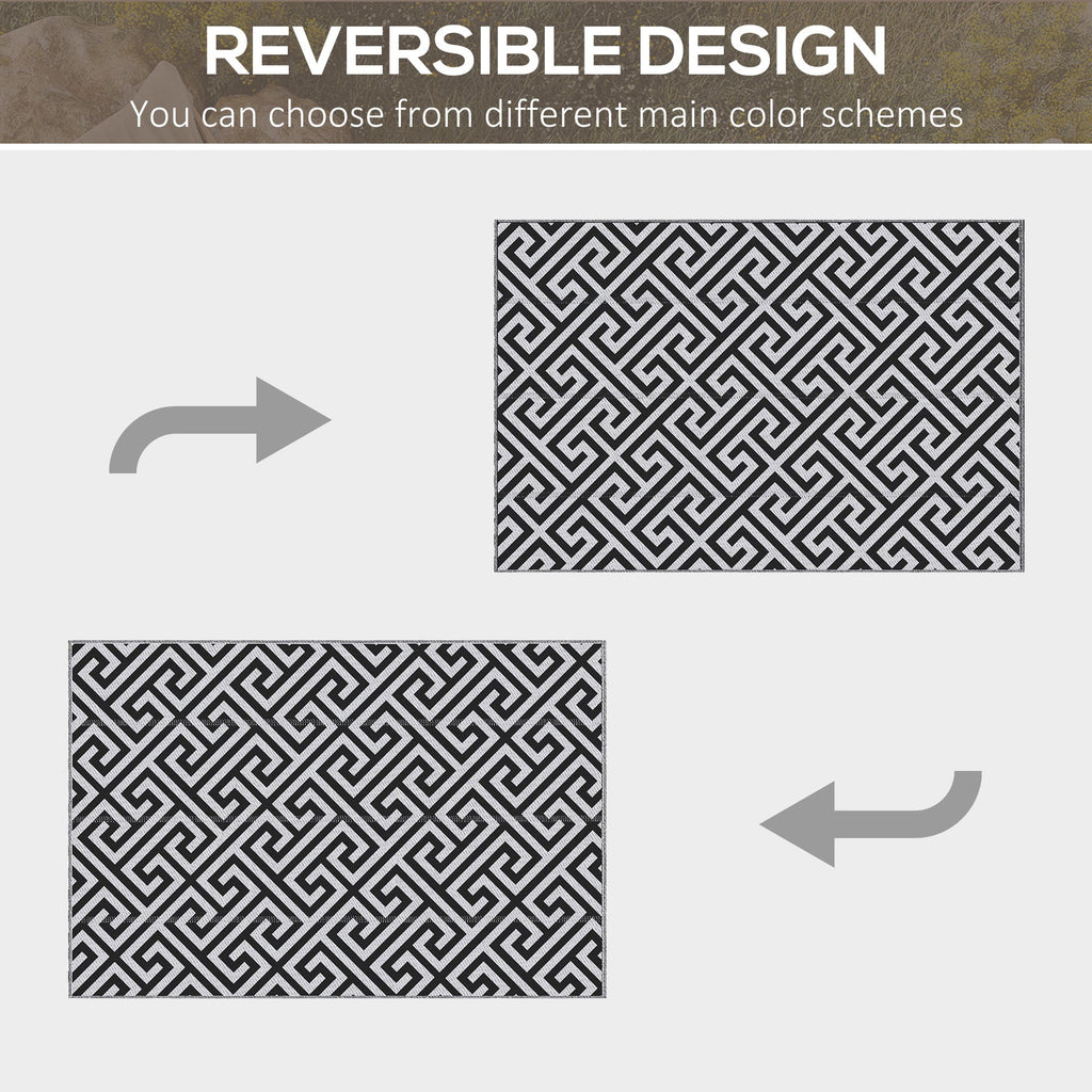 121 x 182 cm (4x6ft) Outdoor Rug Reversible Mat Plastic Straw Rug Portable RV Camping Mat for Garden Deck Picnic Indoor, Black & White