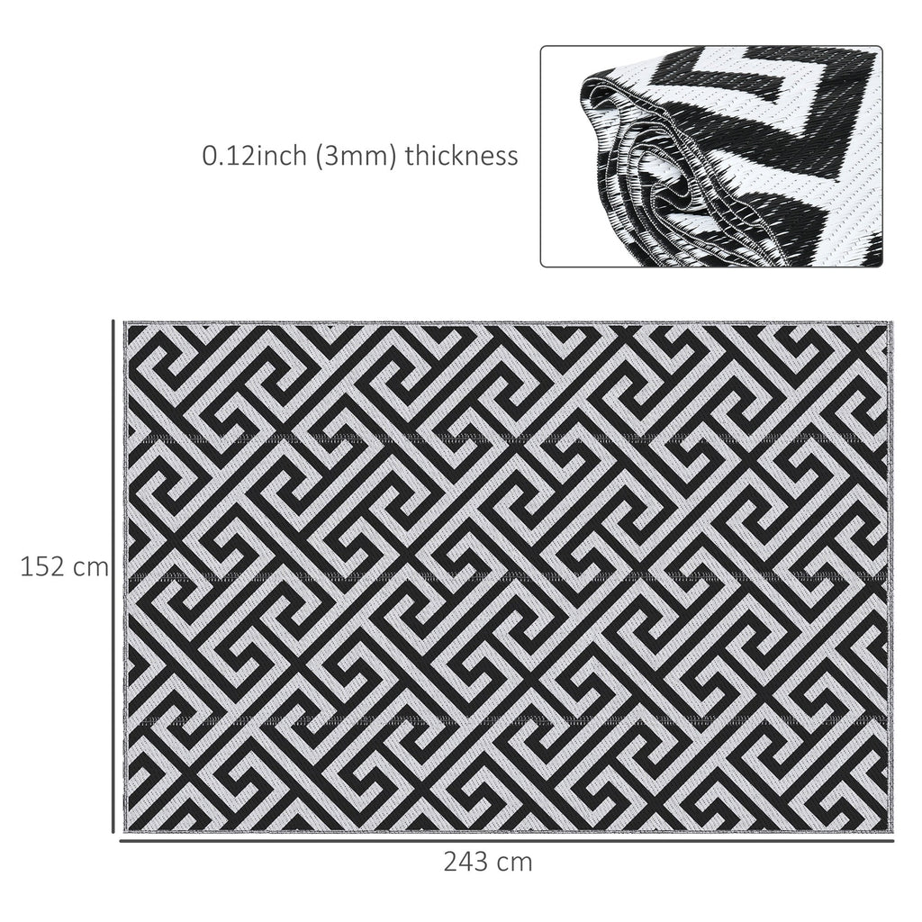 121 x 182 cm (4x6ft) Outdoor Rug Reversible Mat Plastic Straw Rug Portable RV Camping Mat for Garden Deck Picnic Indoor, Black & White