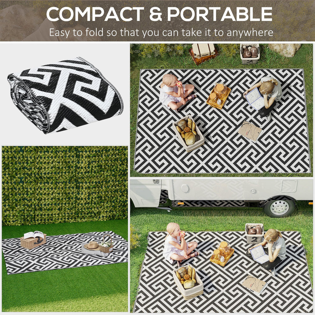 121 x 182 cm (4x6ft) Outdoor Rug Reversible Mat Plastic Straw Rug Portable RV Camping Mat for Garden Deck Picnic Indoor, Black & White
