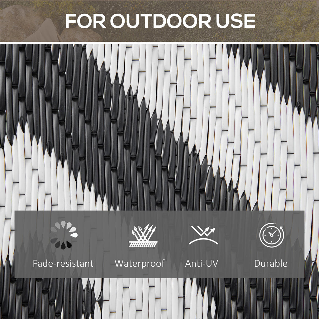 121 x 182 cm (4x6ft) Outdoor Rug Reversible Mat Plastic Straw Rug Portable RV Camping Mat for Garden Deck Picnic Indoor, Black & White