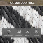 121 x 182 cm (4x6ft) Outdoor Rug Reversible Mat Plastic Straw Rug Portable RV Camping Mat for Garden Deck Picnic Indoor, Black & White