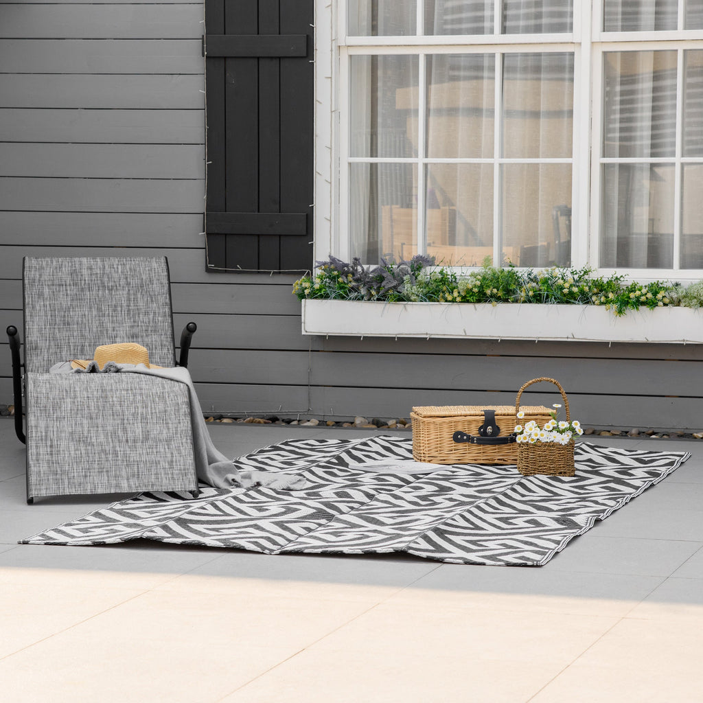121 x 182 cm (4x6ft) Outdoor Rug Reversible Mat Plastic Straw Rug Portable RV Camping Mat for Garden Deck Picnic Indoor, Black & White
