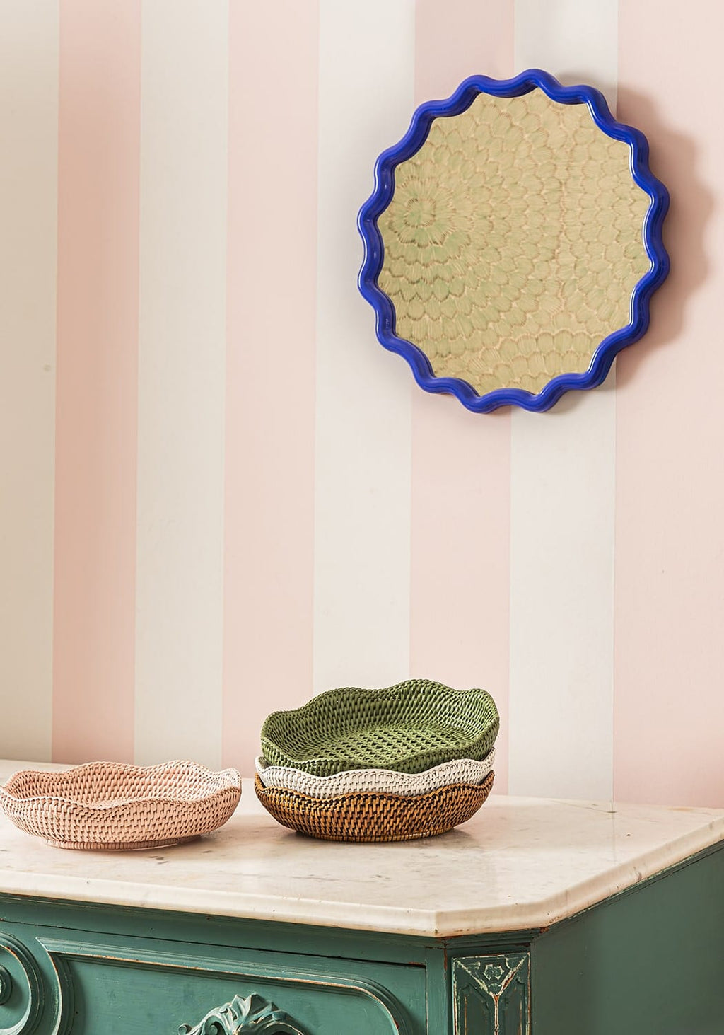 Daisy Scallop Mirror - Cobalt