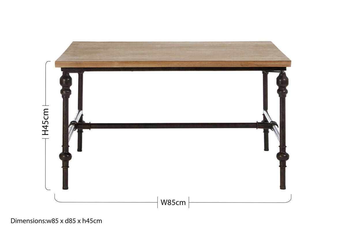 Natural Wooden Washed Finish Square Coffee Table