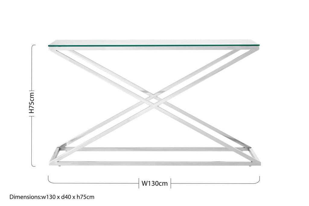 Clear Glass and Silver Finish Criss Cross Console Table