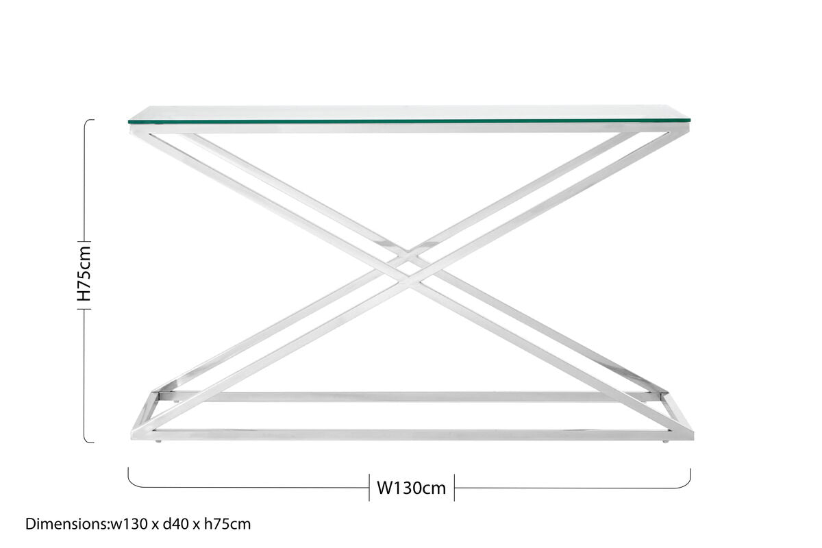 Clear Glass and Silver Finish Criss Cross Console Table
