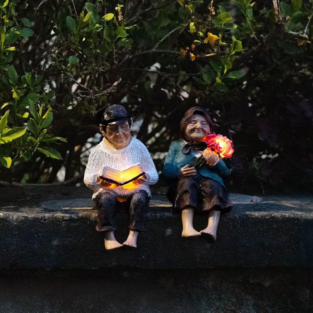 Grandmother & Grandfather Solar Garden Ornament Set – Light Up Outdoor Statues