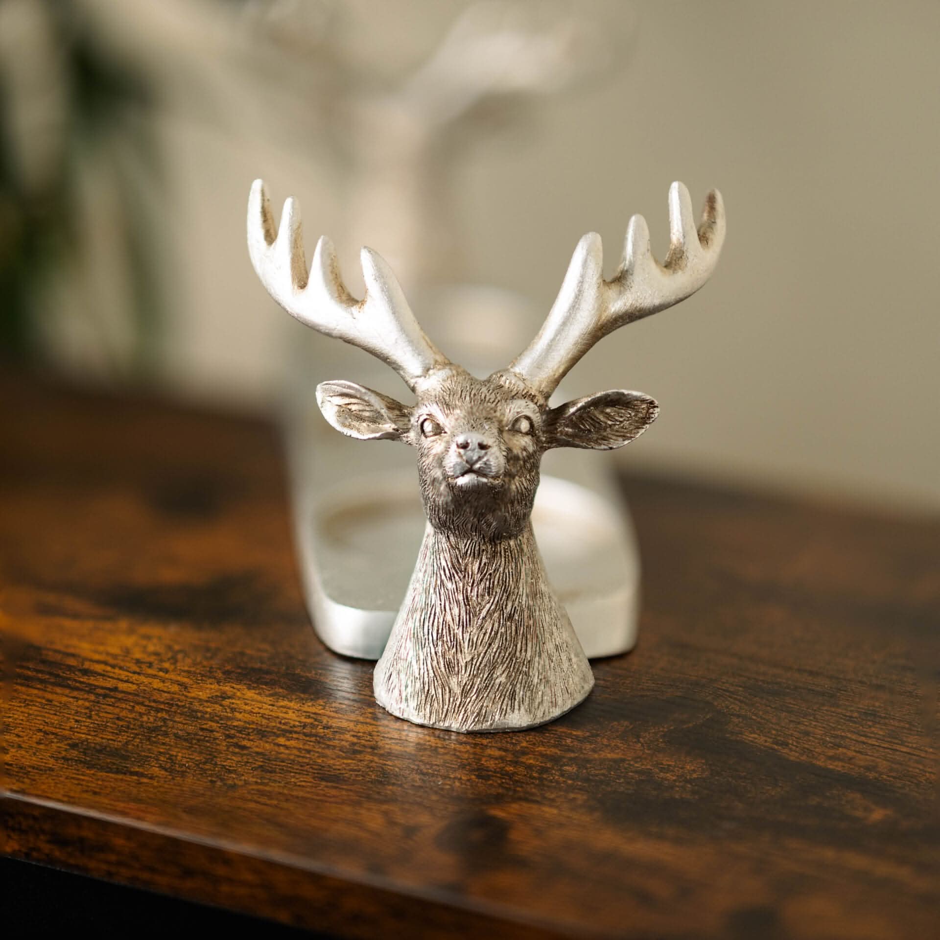 Silver Stag 3 Pillar Candle Holder Decorative Table Centrepiece