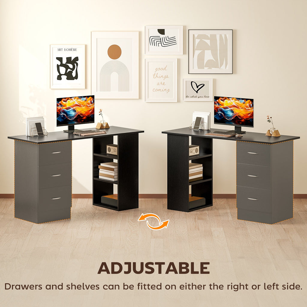 Computer Desk with Drawers, Home Office Desk, Writing Table, PC Workstation with 3 Storage Shelves for Working, Study, 120 x 49 x 72 cm, Black
