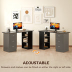 Computer Desk with Drawers, Home Office Desk, Writing Table, PC Workstation with 3 Storage Shelves for Working, Study, 120 x 49 x 72 cm, Black
