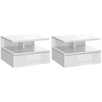 Nightstand Set of 2, Wall Mounted Bedside Cabinet, High Gloss White