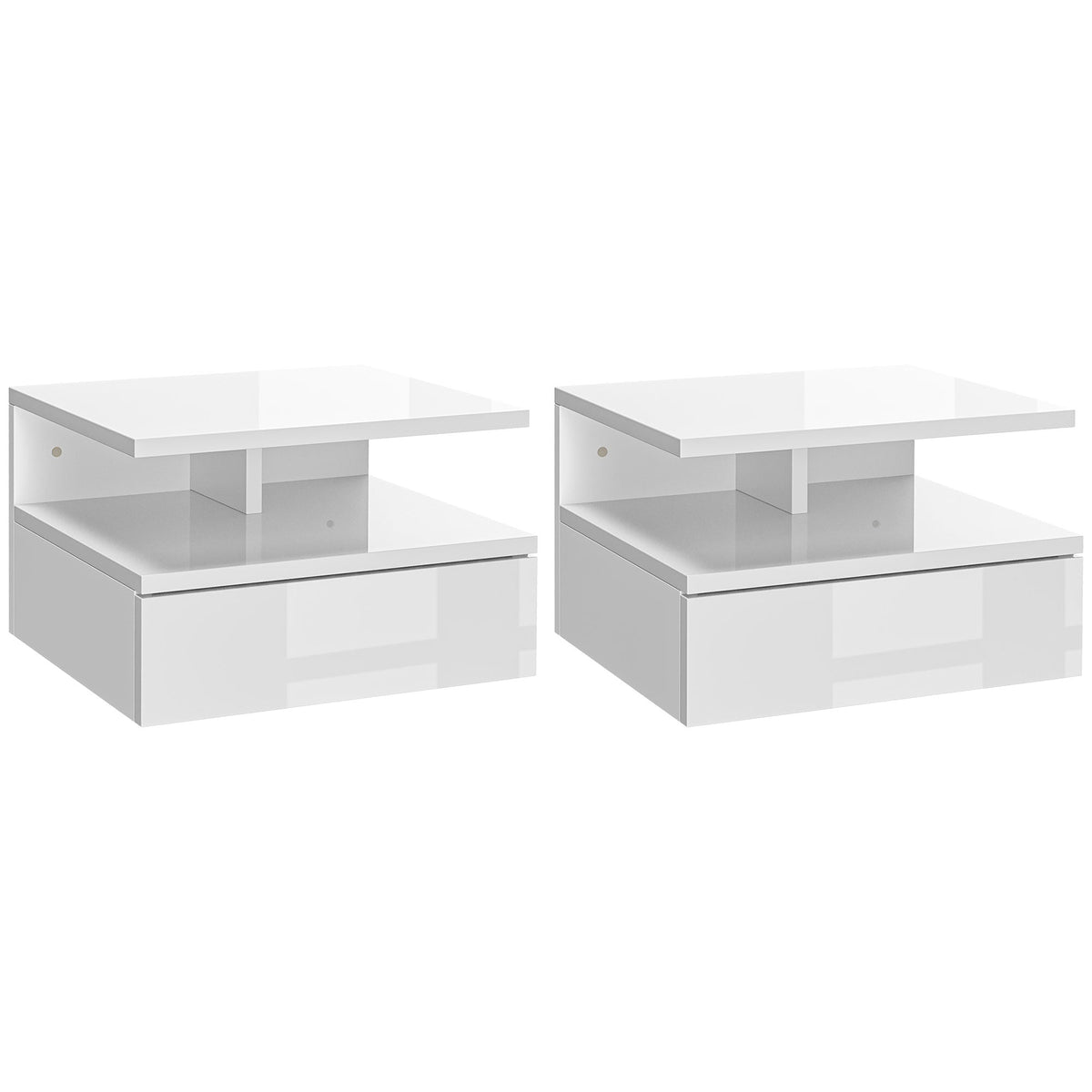 Nightstand Set of 2, Wall Mounted Bedside Cabinet, High Gloss White