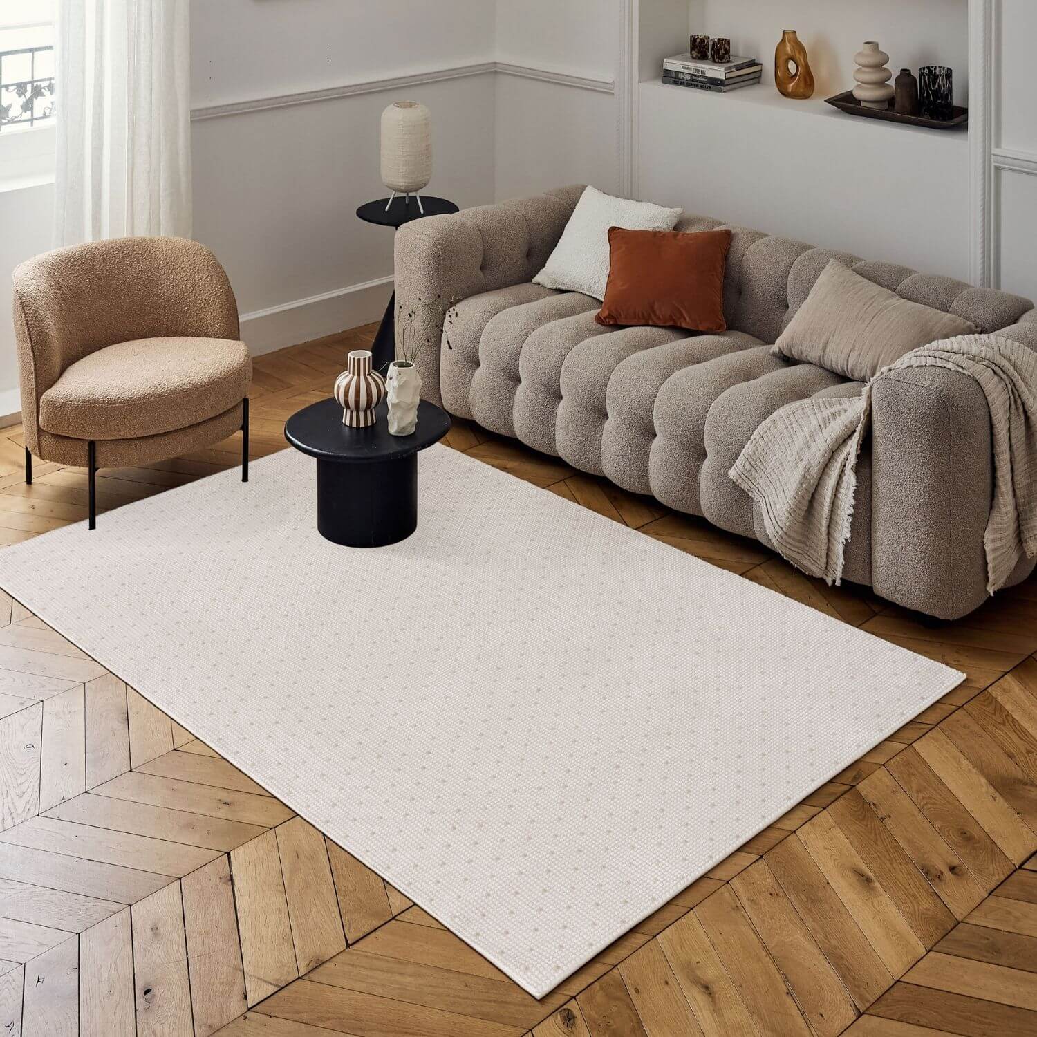 Carmel Cream-Beige Dots Rug