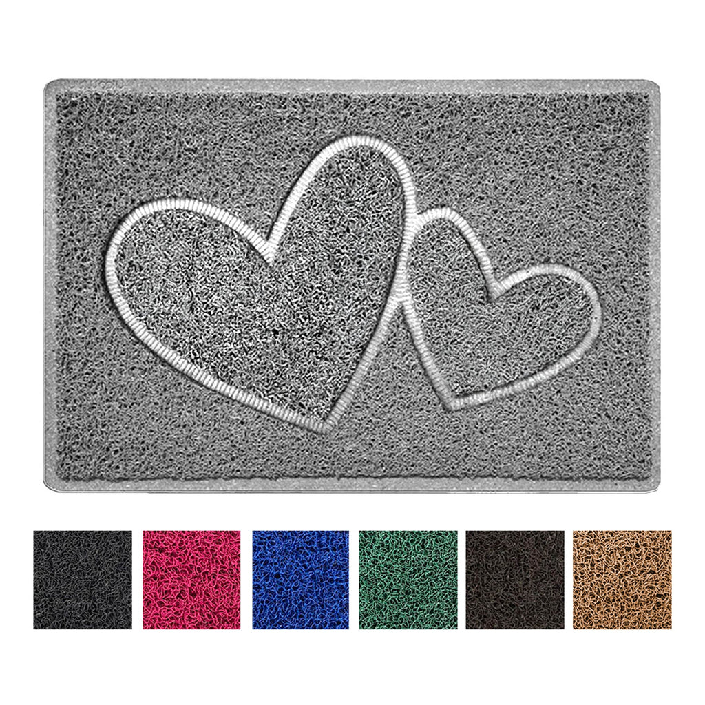 "Double Heart" Embossed Loofah Textured Spaghetti Doormat