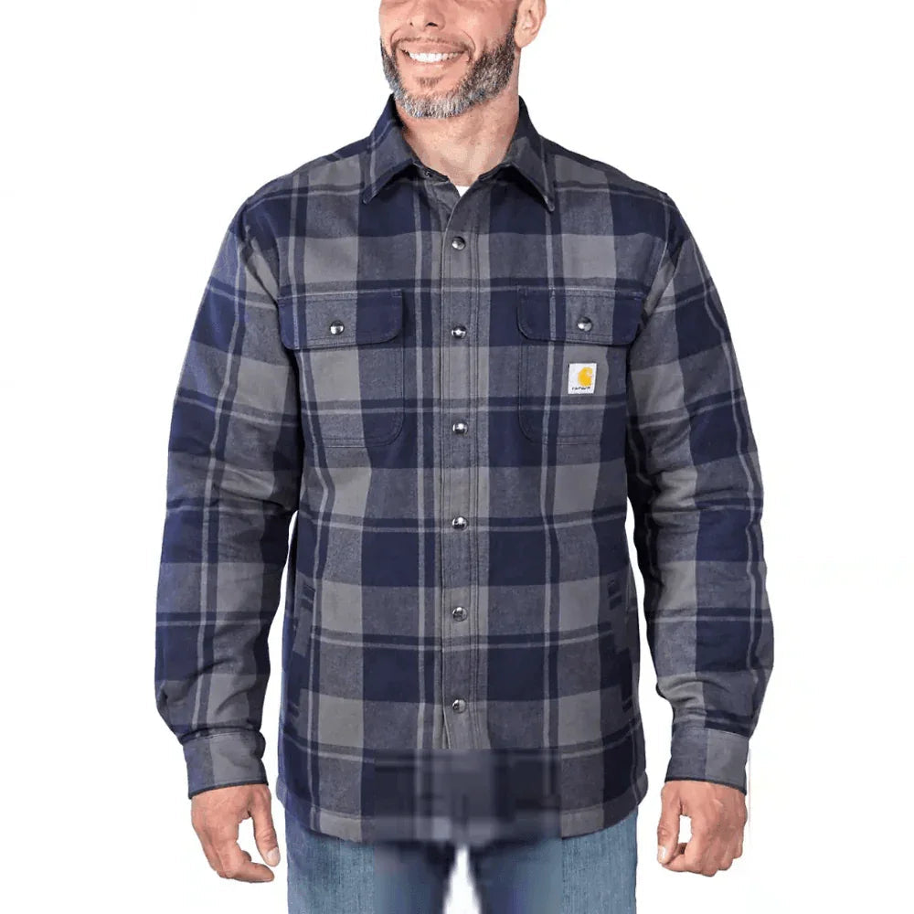 Carhartt 105939 Relaxed Fit Heavyweight Flannel Sherpa-Lined Shirt Jac Navy