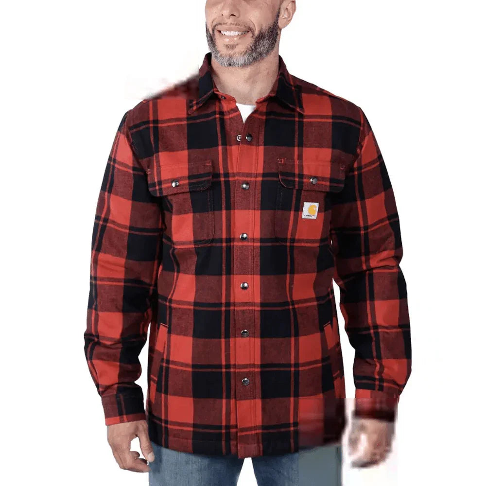 Carhartt 105939 Relaxed Fit Heavyweight Flannel Sherpa-Lined Shirt Jac Red Ochre