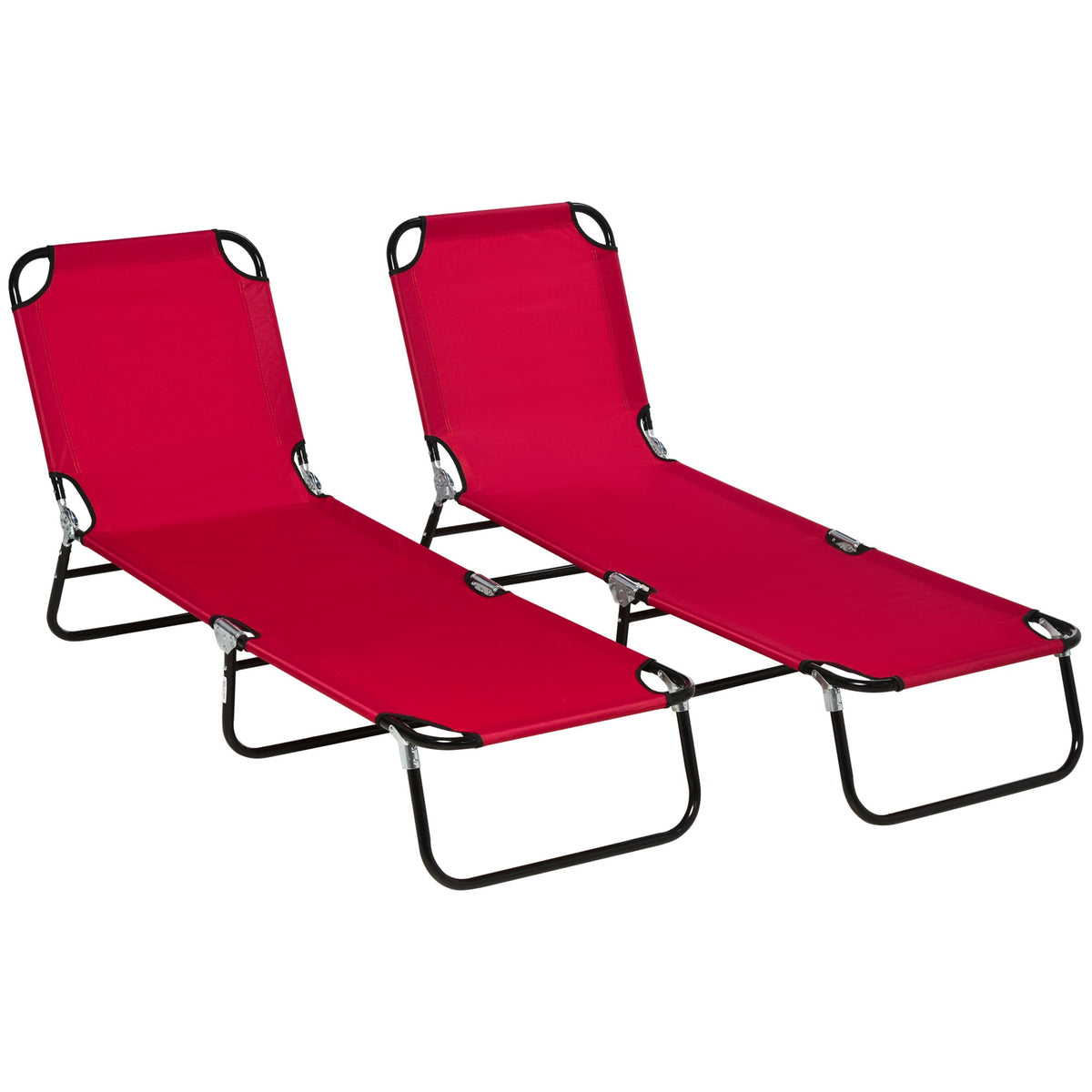 Folding Sun Loungers Set of 2 with Adjustable Backrest Wine Red