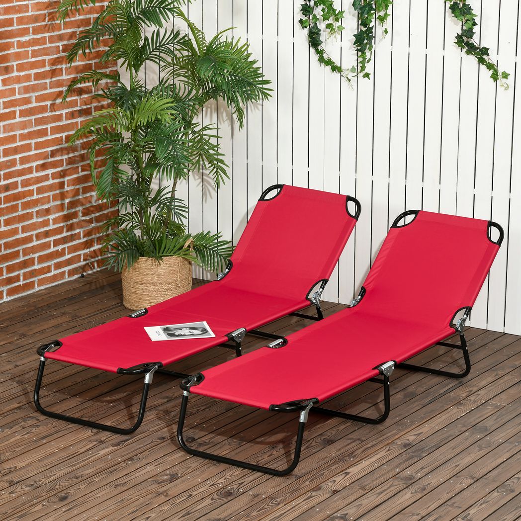 Folding Sun Loungers Set of 2 with Adjustable Backrest