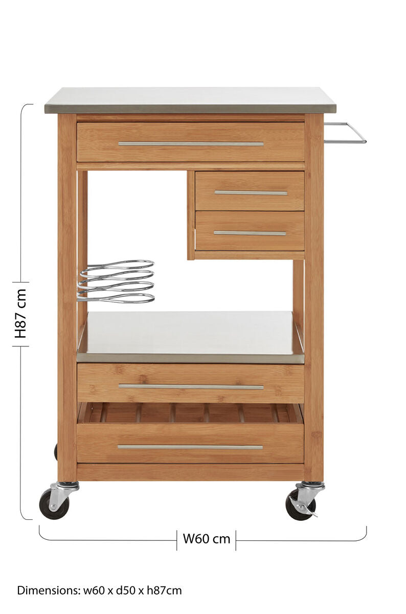 Natural Bamboo 4 Drawer Kitchen Trolley