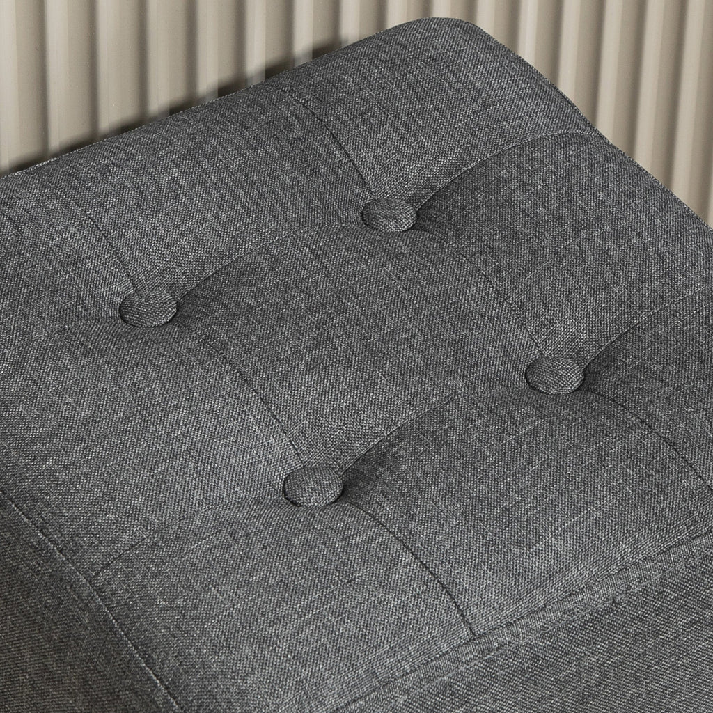 Square Footstool, Small Ottoman with Side Pocket, Linen Fabric Footrest with Rubber Wood Legs and Padded Seat for Living Room, Bedroom, Entryway, 35 x 35 x 35cm, Grey
