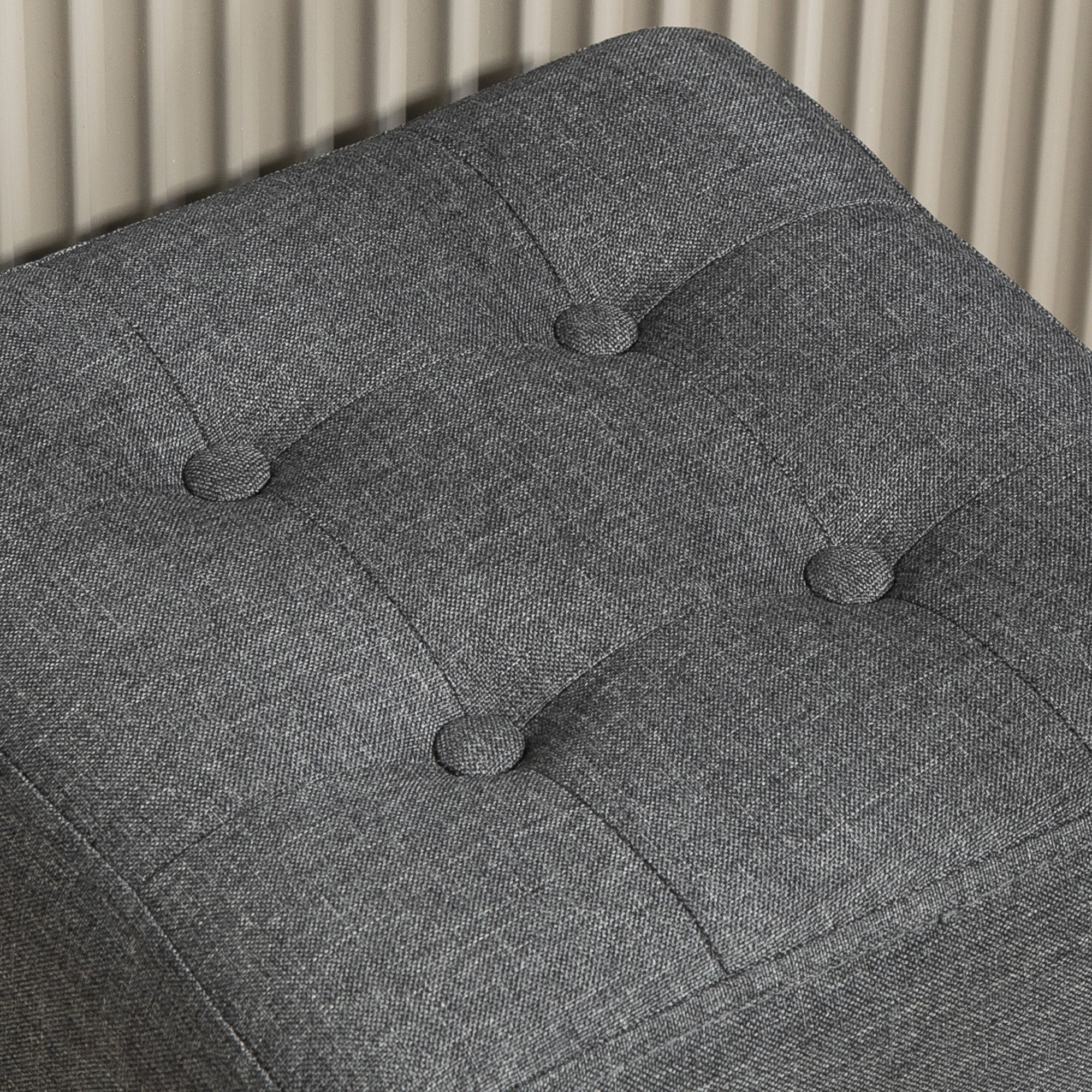 Square Footstool, Small Ottoman with Side Pocket, Linen Fabric Footrest with Rubber Wood Legs and Padded Seat for Living Room, Bedroom, Entryway, 35 x 35 x 35cm, Grey