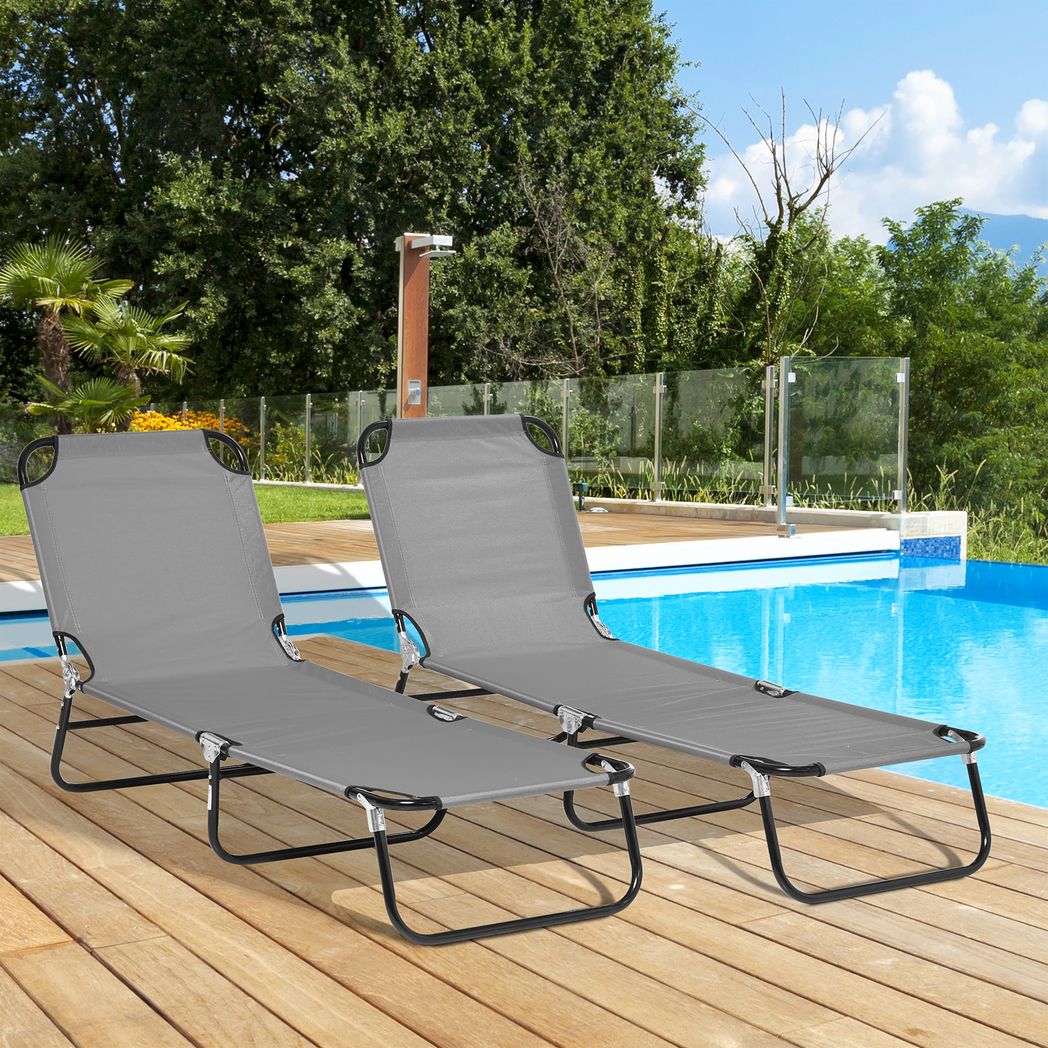 Folding Sun Loungers Set of 2 with Adjustable Backrest