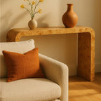 Natural Burl Wood Curved Console Table