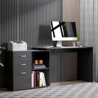 L Shaped Computer Desk, Reversible Home Office Desk with Drawers, File Cabinet and Storage Shelves, Study Table, 117 x 83.5 x 76cm, Black