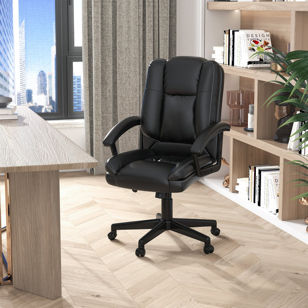Office Chair, Computer Desk Chair, Mid Back Executive Chair with Adjustable Height and Swivel Rolling Wheels for Home Study, Black