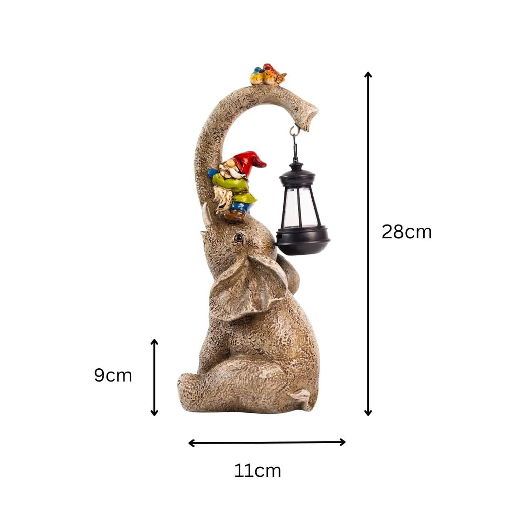 Solar Elephant Gnome Garden Ornament LED Lantern Light