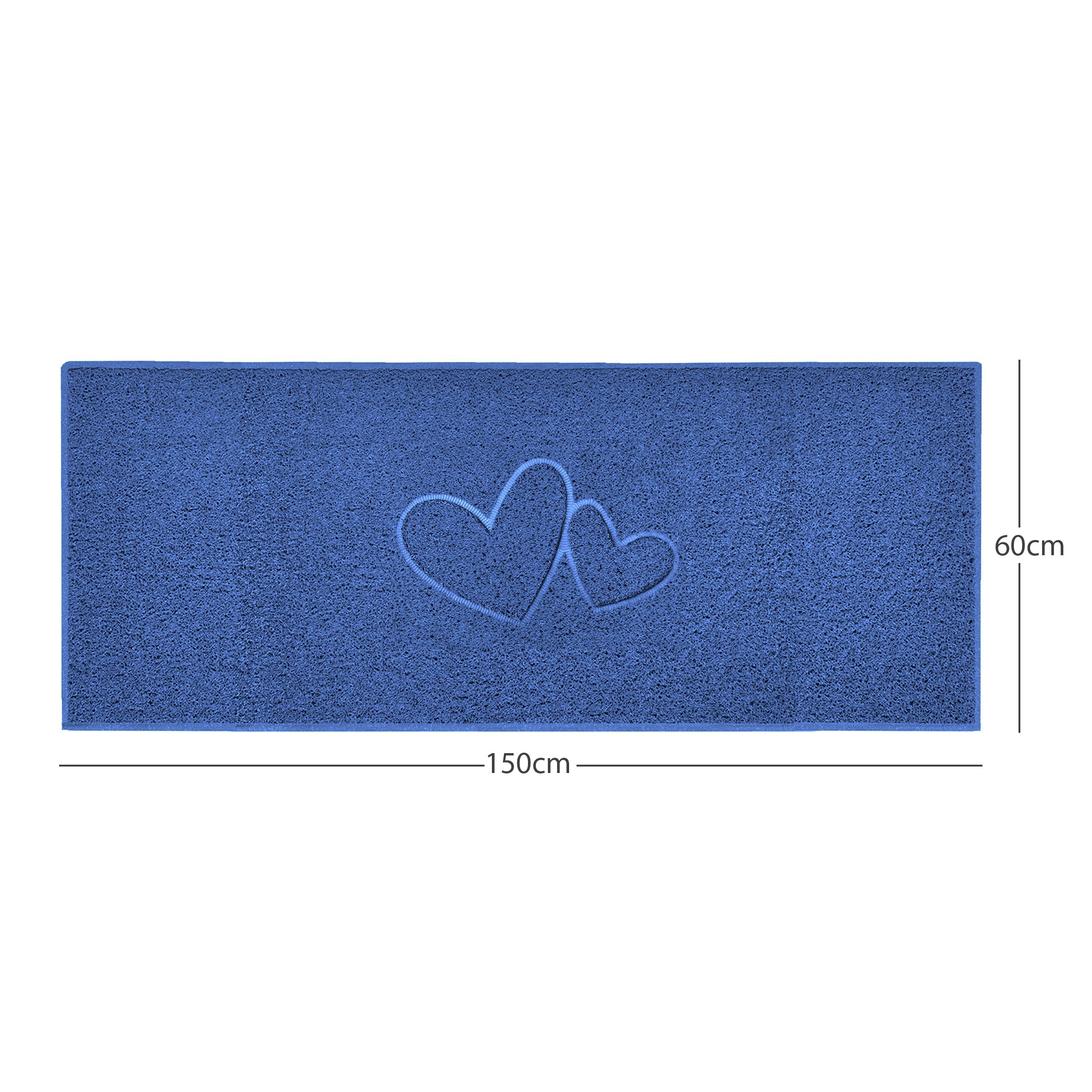 "Double Heart" Embossed Loofah Textured Spaghetti Doormat Blue 150cm x 60cm Yes (Suitable for Indoors)