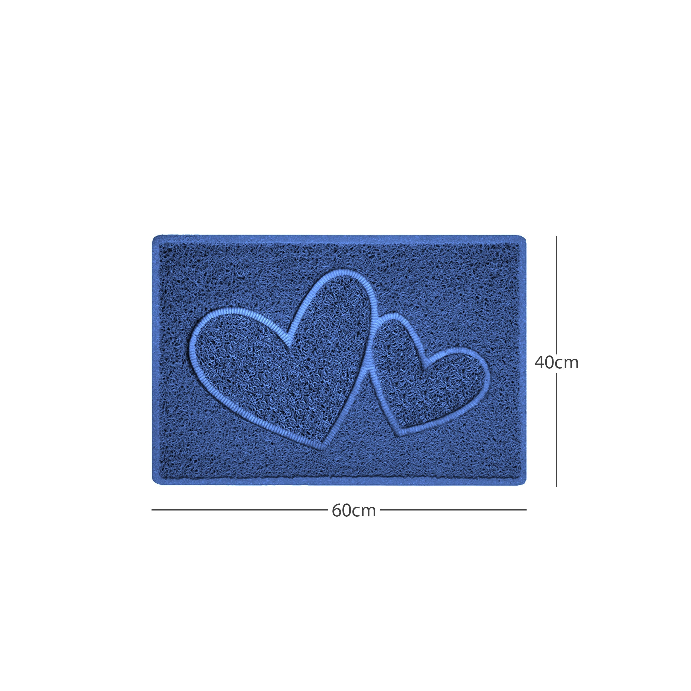 "Double Heart" Embossed Loofah Textured Spaghetti Doormat Blue 60cm x 40cm Yes (Suitable for Indoors)