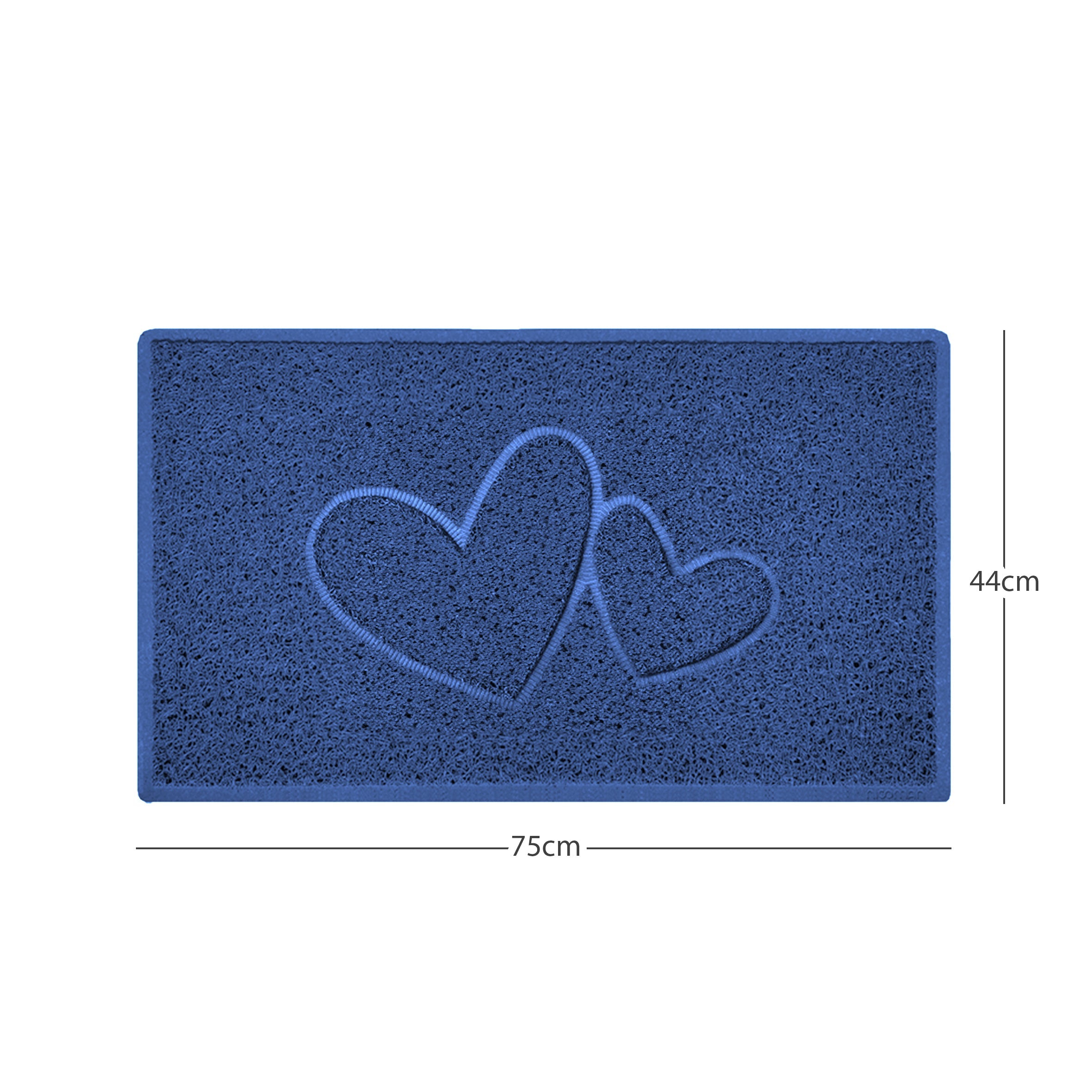 "Double Heart" Embossed Loofah Textured Spaghetti Doormat Blue 75cm x 44cm Yes (Suitable for Indoors)