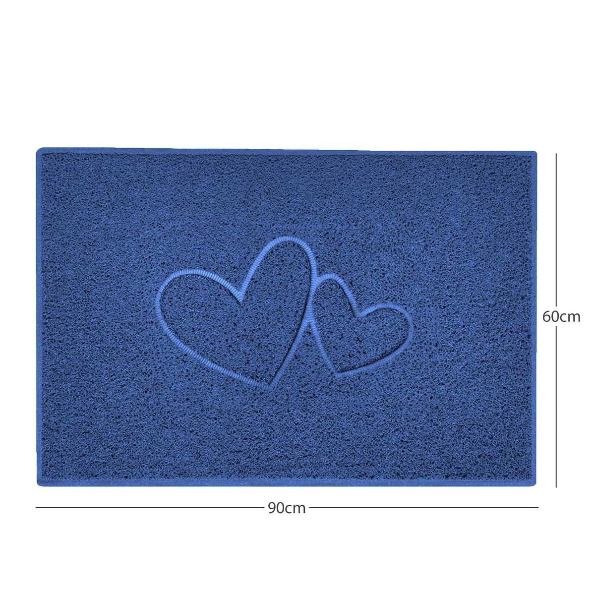 "Double Heart" Embossed Loofah Textured Spaghetti Doormat Blue 90cm x 60cm Yes (Suitable for Indoors)
