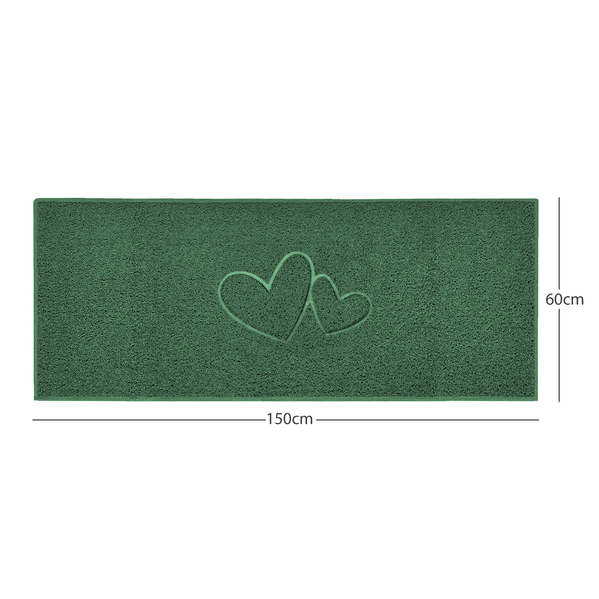 "Double Heart" Embossed Loofah Textured Spaghetti Doormat Green 150cm x 60cm Yes (Suitable for Indoors)