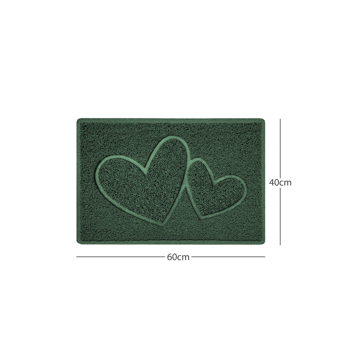 "Double Heart" Embossed Loofah Textured Spaghetti Doormat Green 60cm x 40cm Yes (Suitable for Indoors)