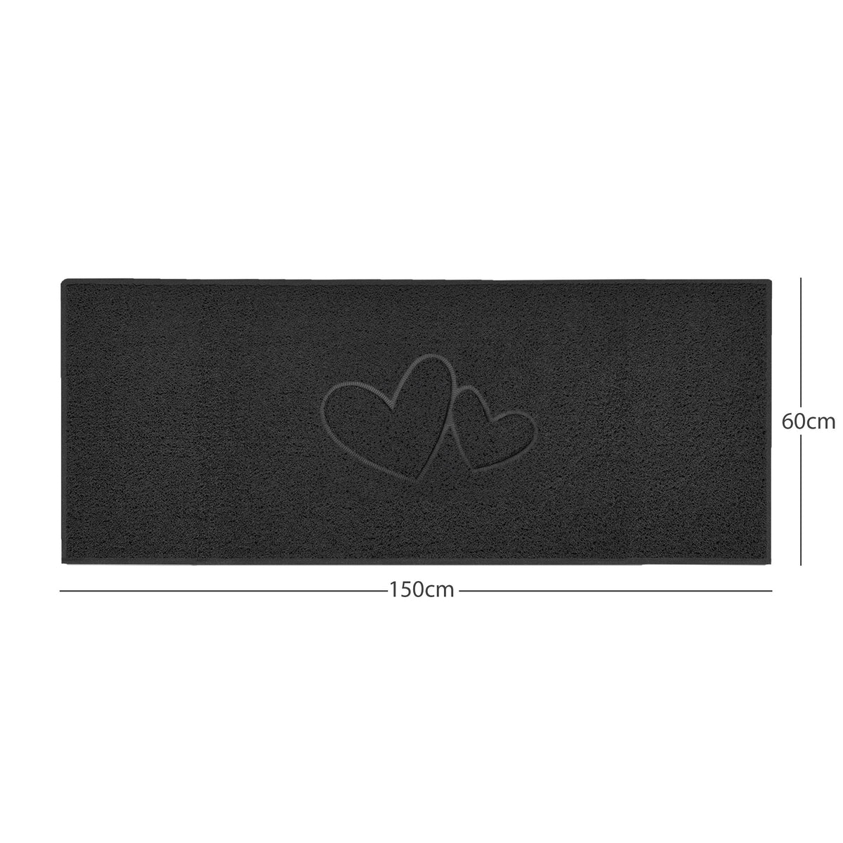 "Double Heart" Embossed Loofah Textured Spaghetti Doormat Black 150cm x 60cm