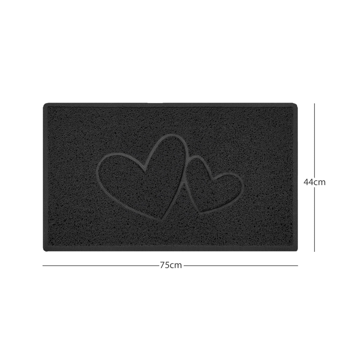 "Double Heart" Embossed Loofah Textured Spaghetti Doormat Black 75cm x 44cm