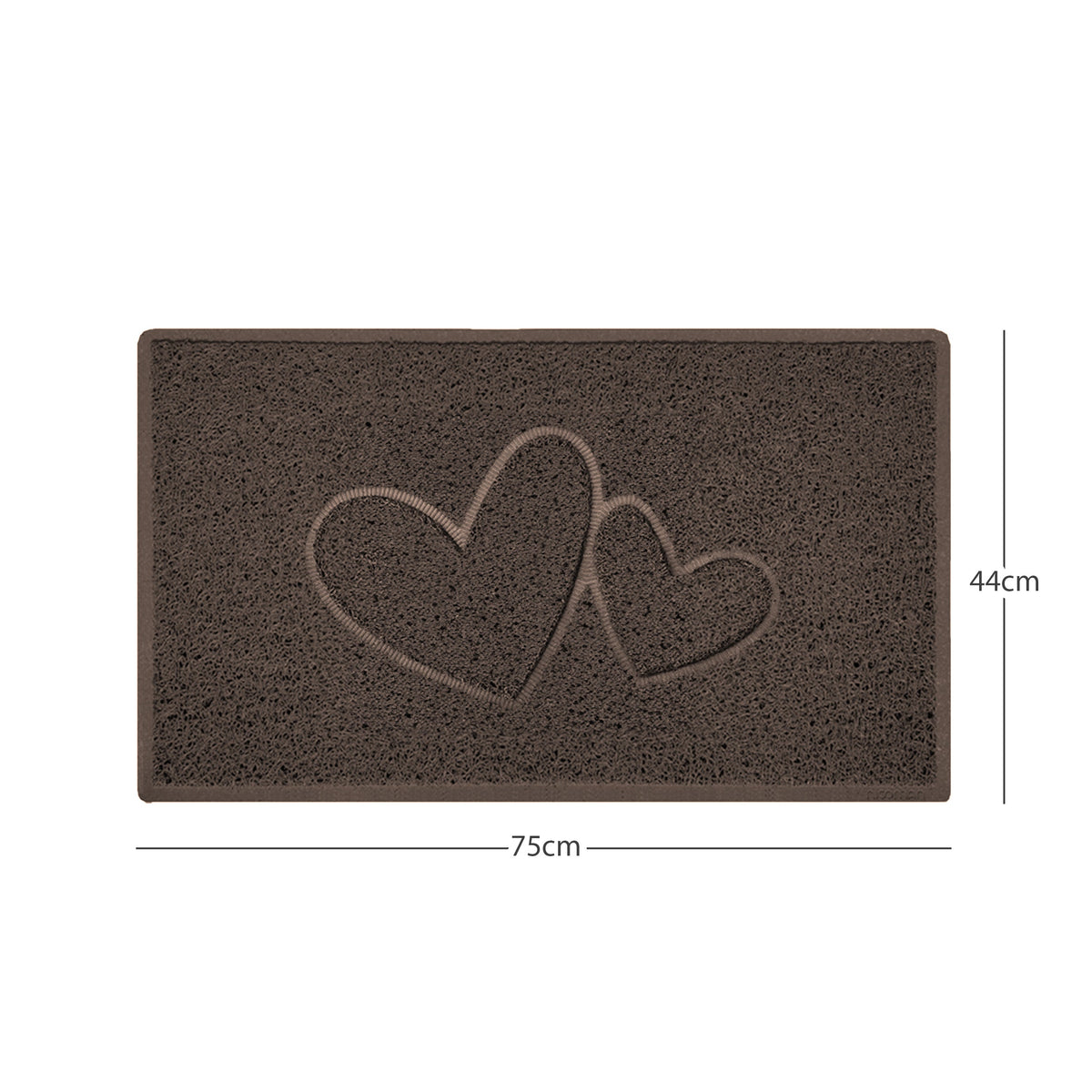 "Double Heart" Embossed Loofah Textured Spaghetti Doormat Brown 75cm x 44cm