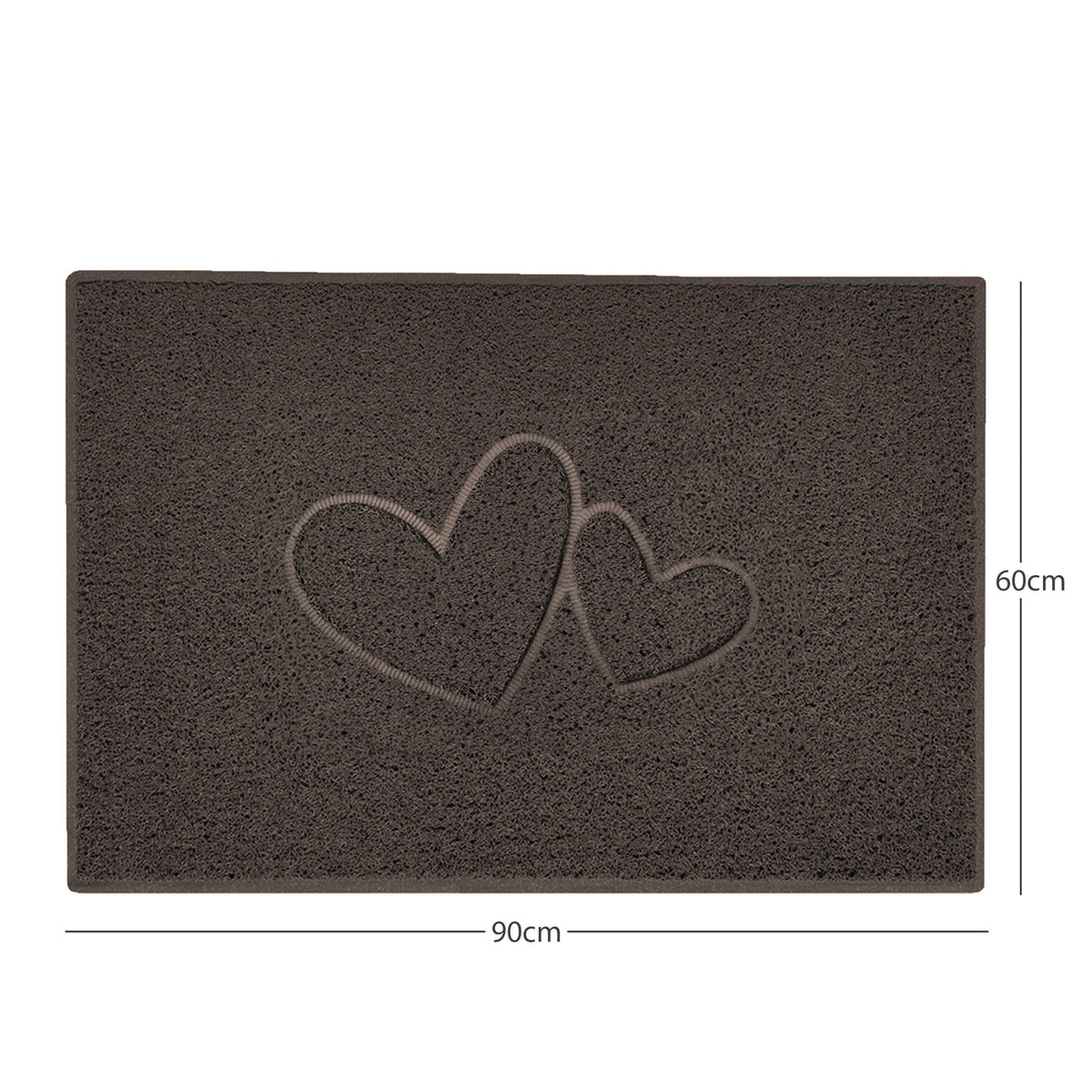 "Double Heart" Embossed Loofah Textured Spaghetti Doormat Brown 90cm x 60cm