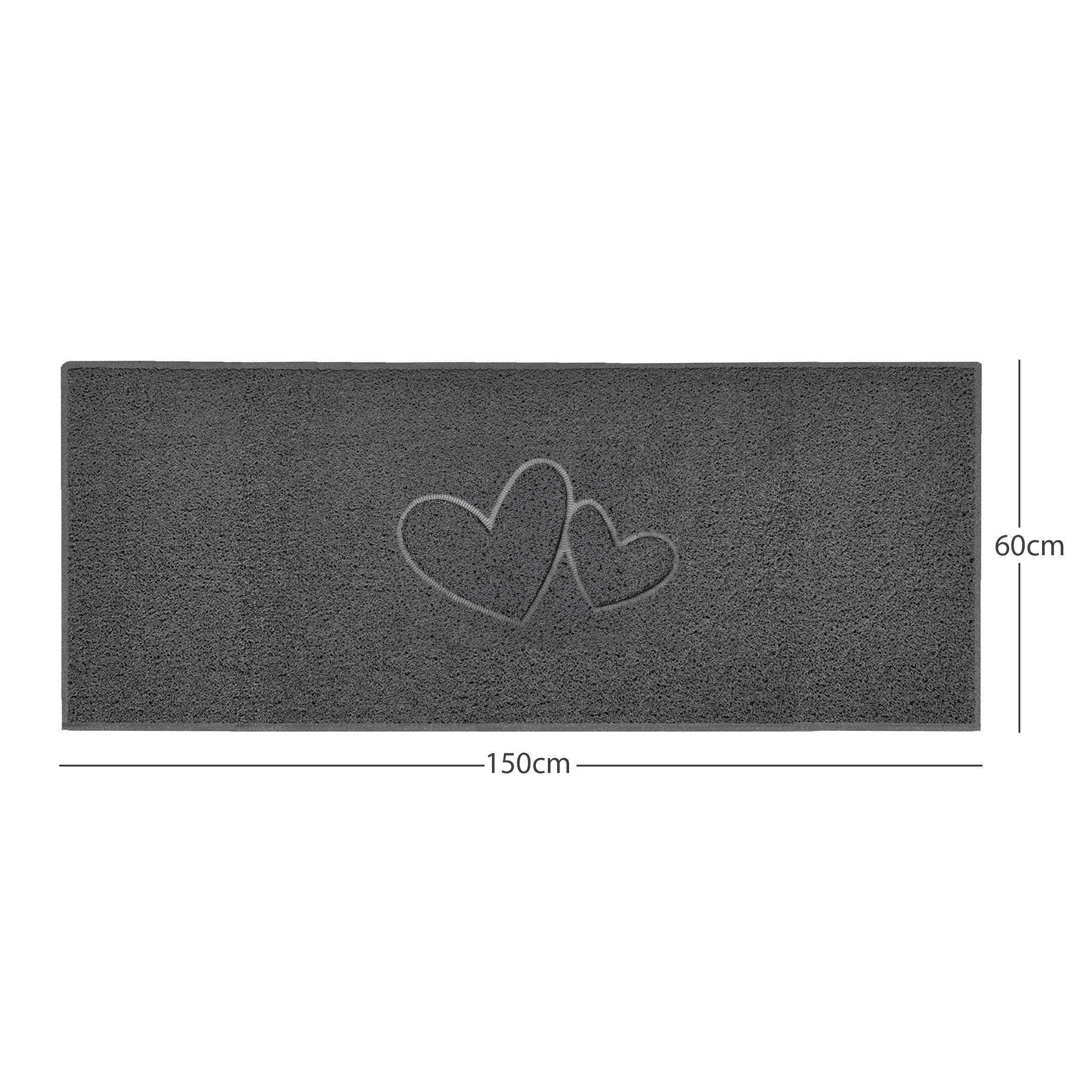 "Double Heart" Embossed Loofah Textured Spaghetti Doormat Dark Grey 150cm x 60cm
