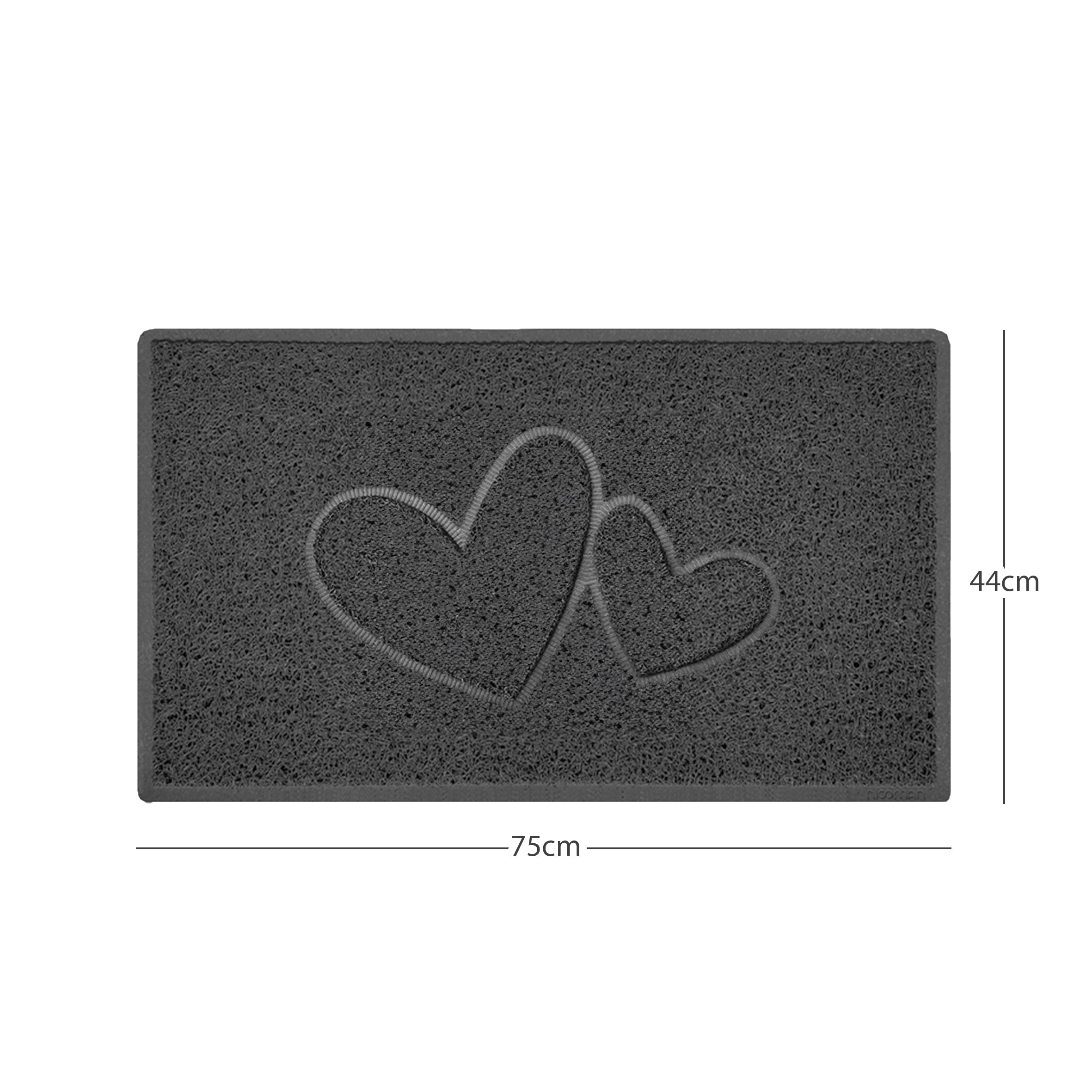 "Double Heart" Embossed Loofah Textured Spaghetti Doormat Dark Grey 75cm x 44cm